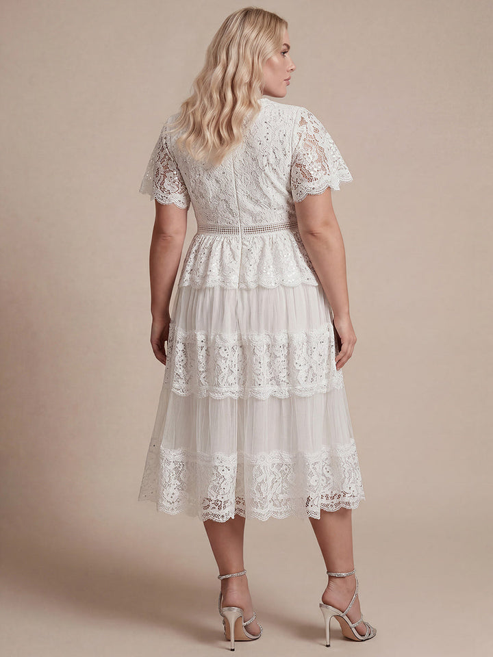 Lace Ruffle Sleeve A-Line Wedding Guest Dress