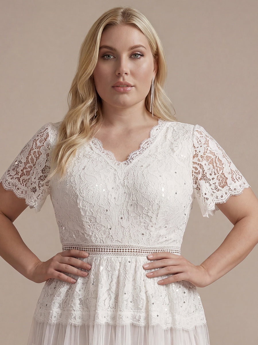 Lace Ruffle Sleeve A-Line Wedding Guest Dress