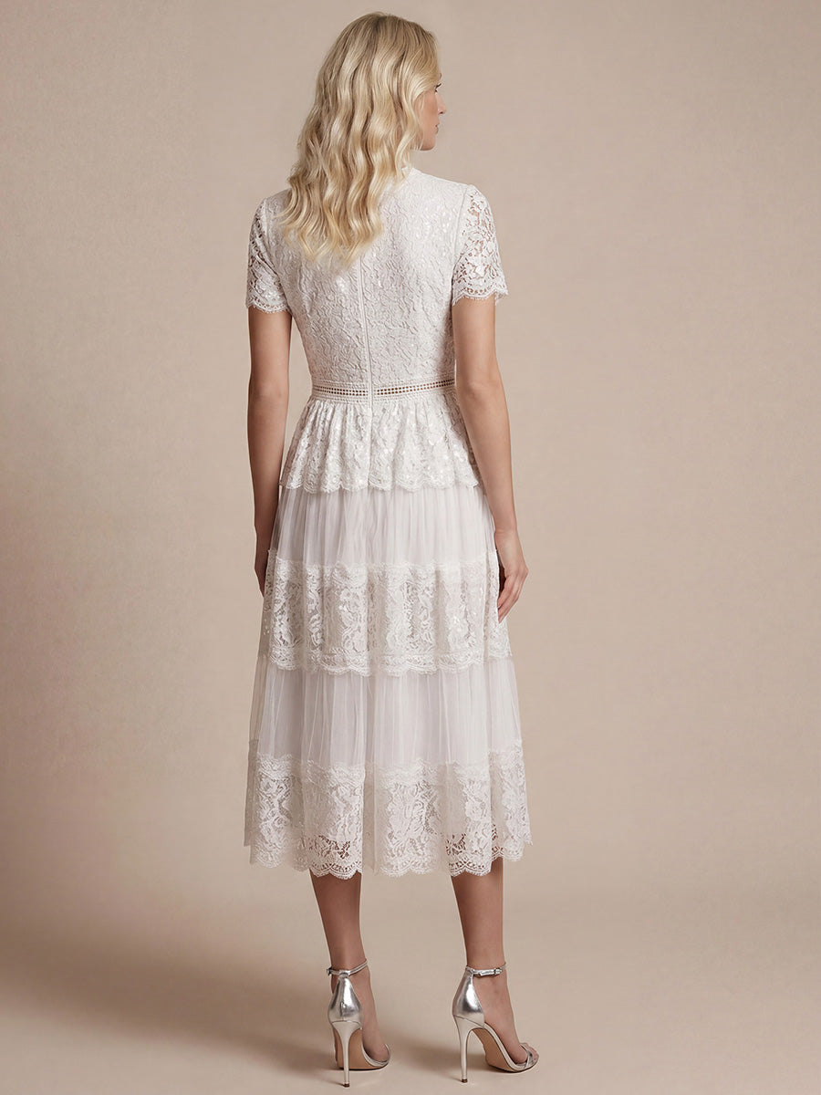 Lace Ruffle Sleeve A-Line Wedding Guest Dress