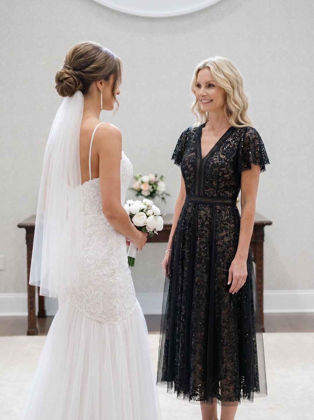 Lace Flutter Sleeve A-Line Wedding Guest Dress