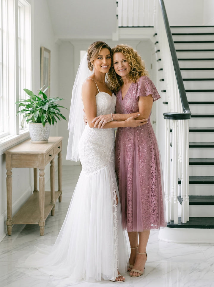 Lace Flutter Sleeve A-Line Wedding Guest Dress