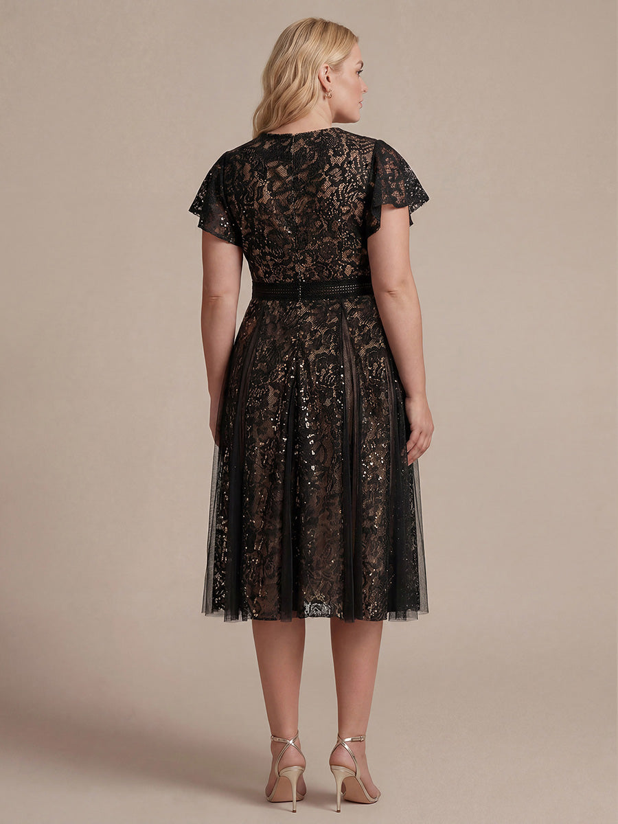 Lace Flutter Sleeve A-Line Wedding Guest Dress