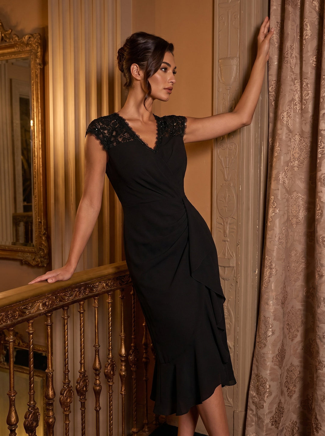 Lace Cap Sleeve Mermaid Wedding Guest Dress