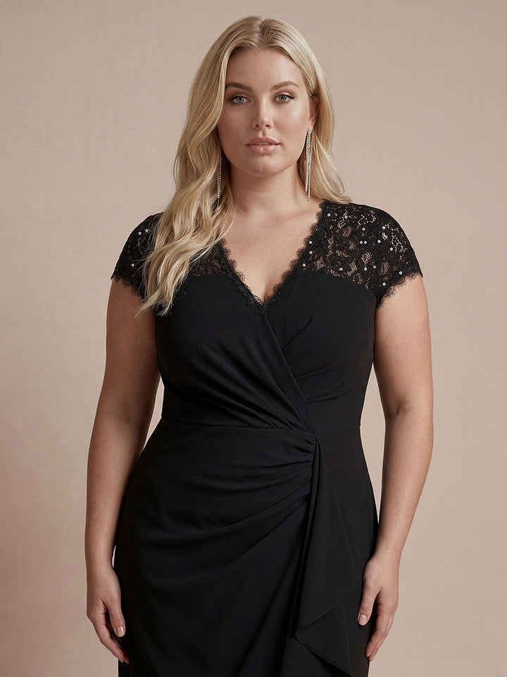 Lace Cap Sleeve Mermaid Wedding Guest Dress