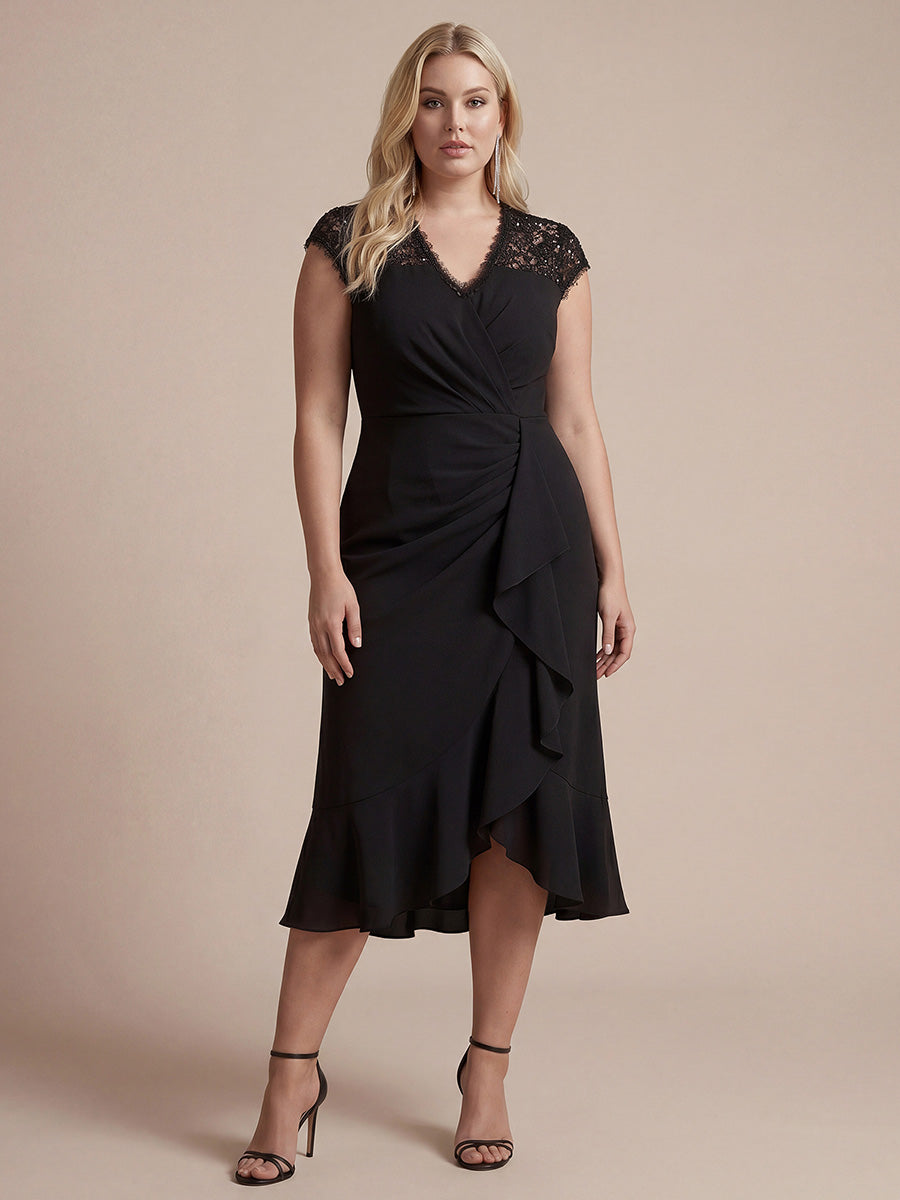 Lace Cap Sleeve Mermaid Wedding Guest Dress