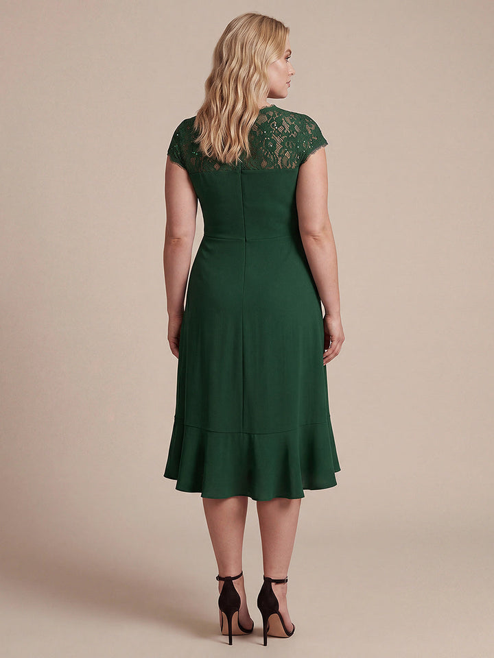 Lace Cap Sleeve Mermaid Wedding Guest Dress