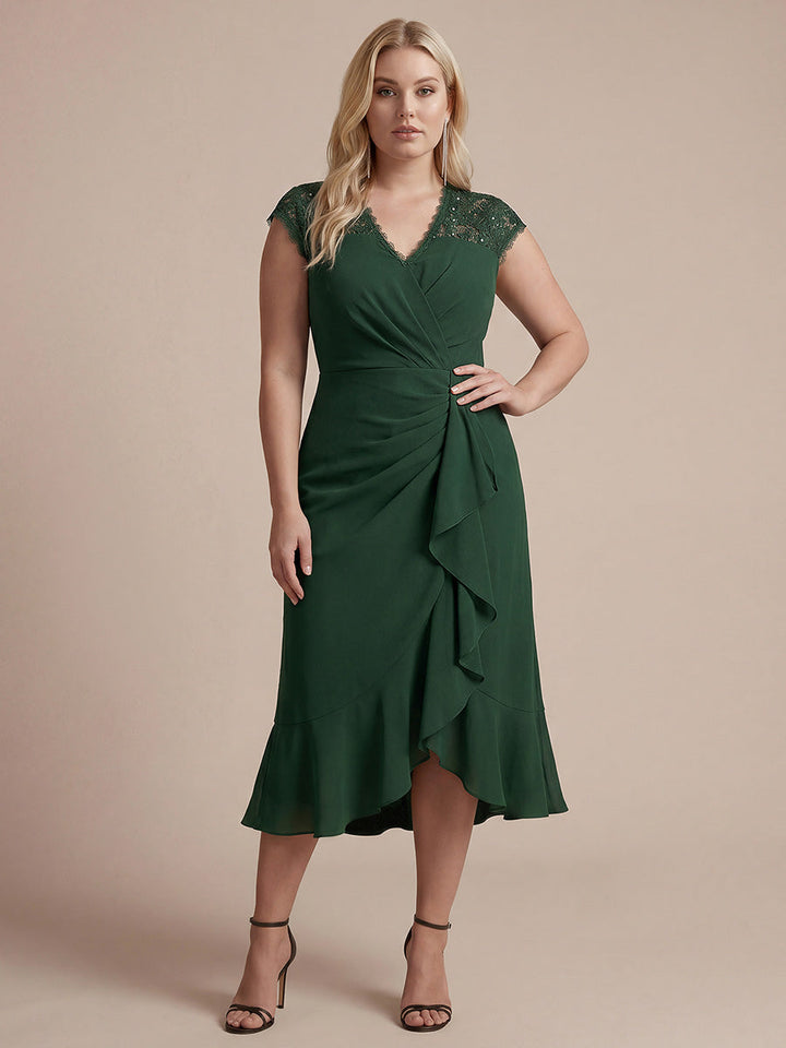 Lace Cap Sleeve Mermaid Wedding Guest Dress