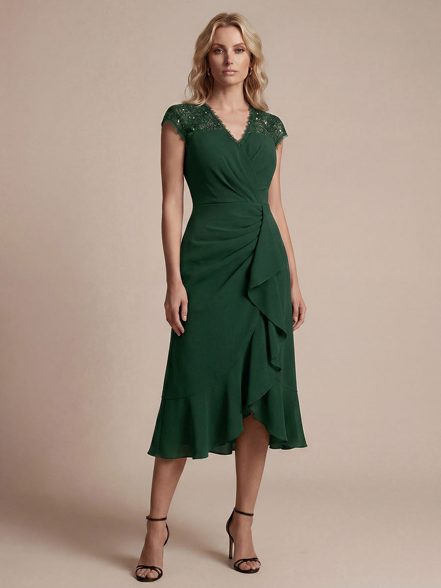 Lace Cap Sleeve Mermaid Wedding Guest Dress