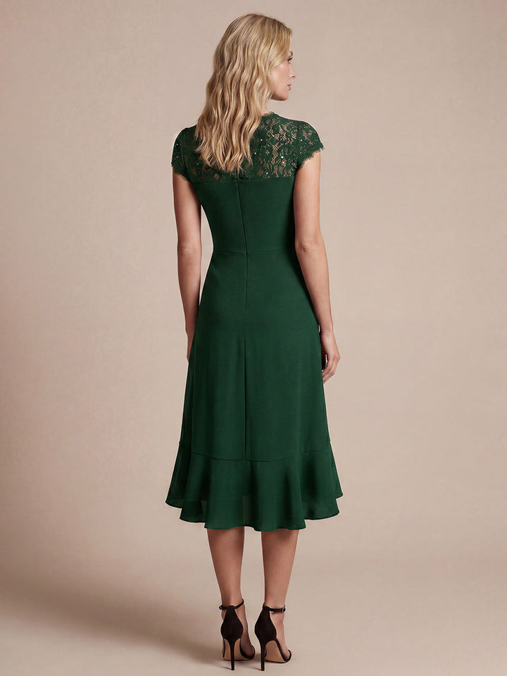 Lace Cap Sleeve Mermaid Wedding Guest Dress