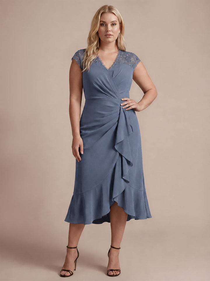 Lace Cap Sleeve Mermaid Wedding Guest Dress