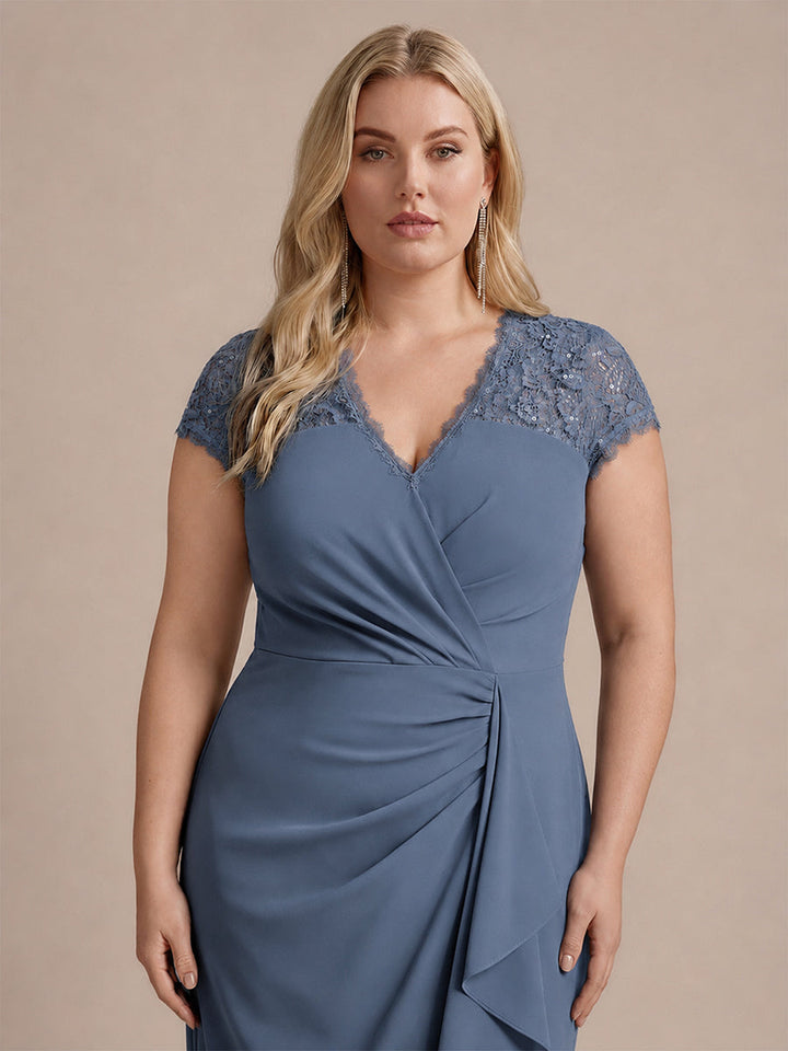 Lace Cap Sleeve Mermaid Wedding Guest Dress