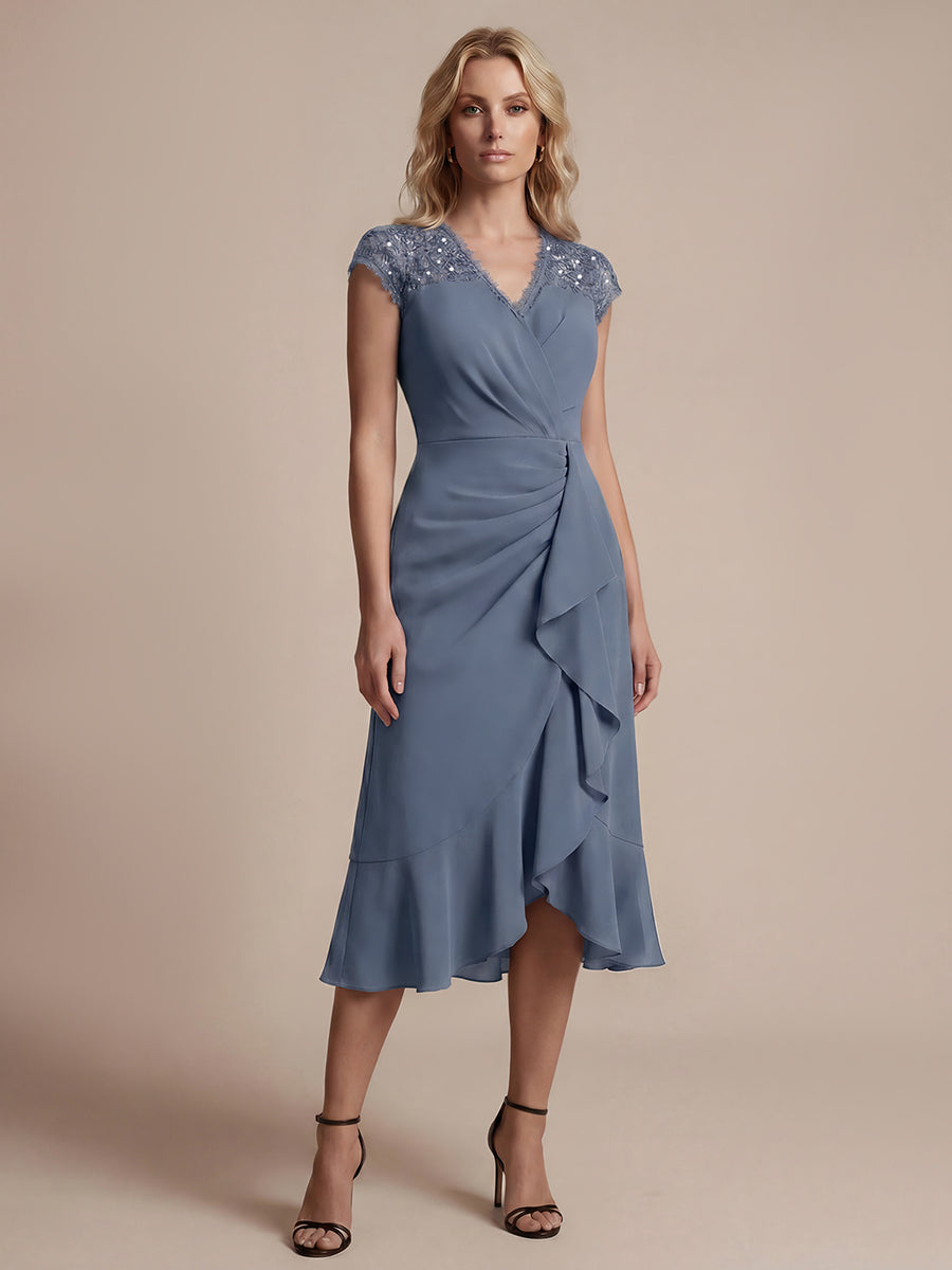 Lace Cap Sleeve Mermaid Wedding Guest Dress
