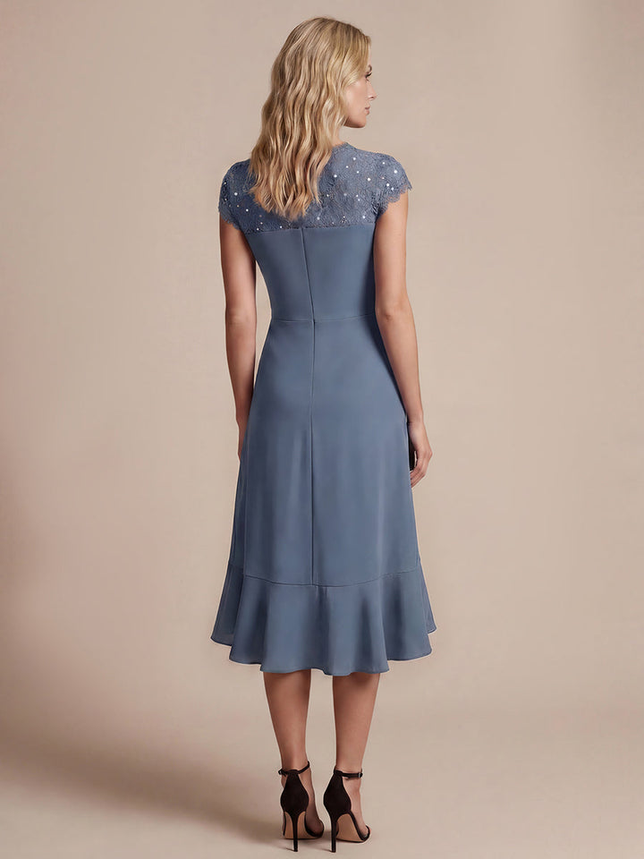 Lace Cap Sleeve Mermaid Wedding Guest Dress