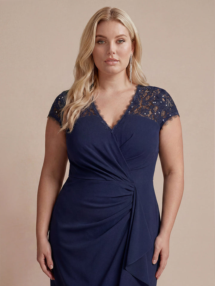 Lace Cap Sleeve Mermaid Wedding Guest Dress