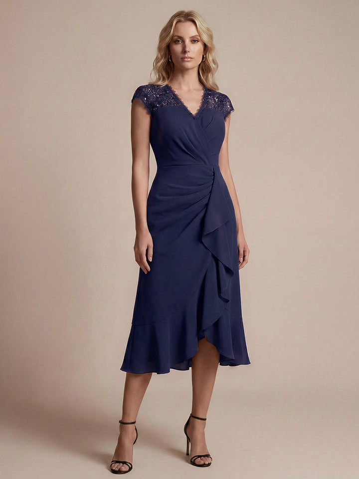 Lace Cap Sleeve Mermaid Wedding Guest Dress