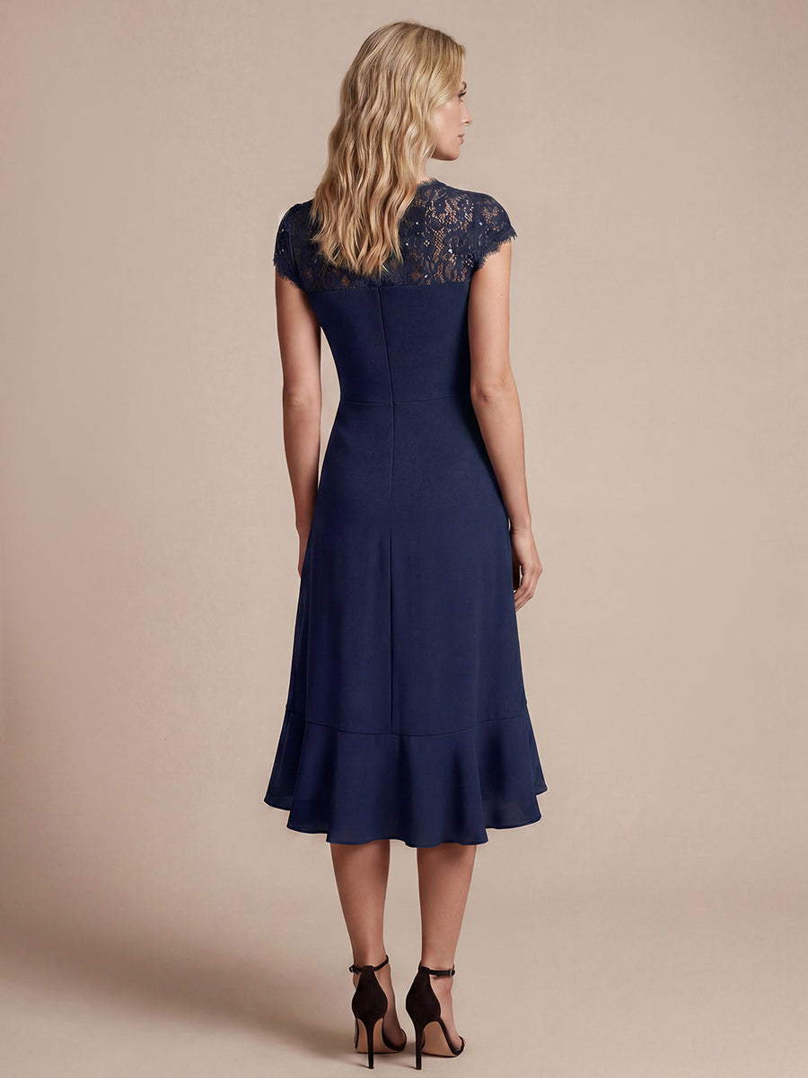 Lace Cap Sleeve Mermaid Wedding Guest Dress