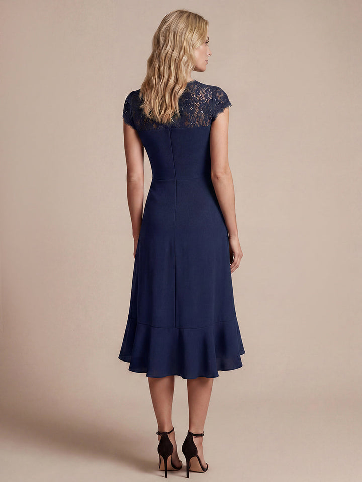 Lace Cap Sleeve Mermaid Wedding Guest Dress