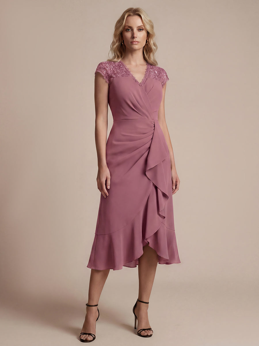 Lace Cap Sleeve Mermaid Wedding Guest Dress