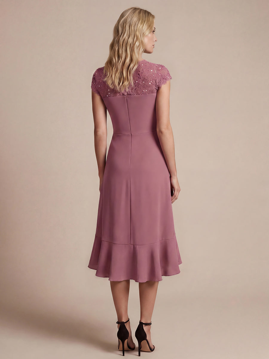 Lace Cap Sleeve Mermaid Wedding Guest Dress