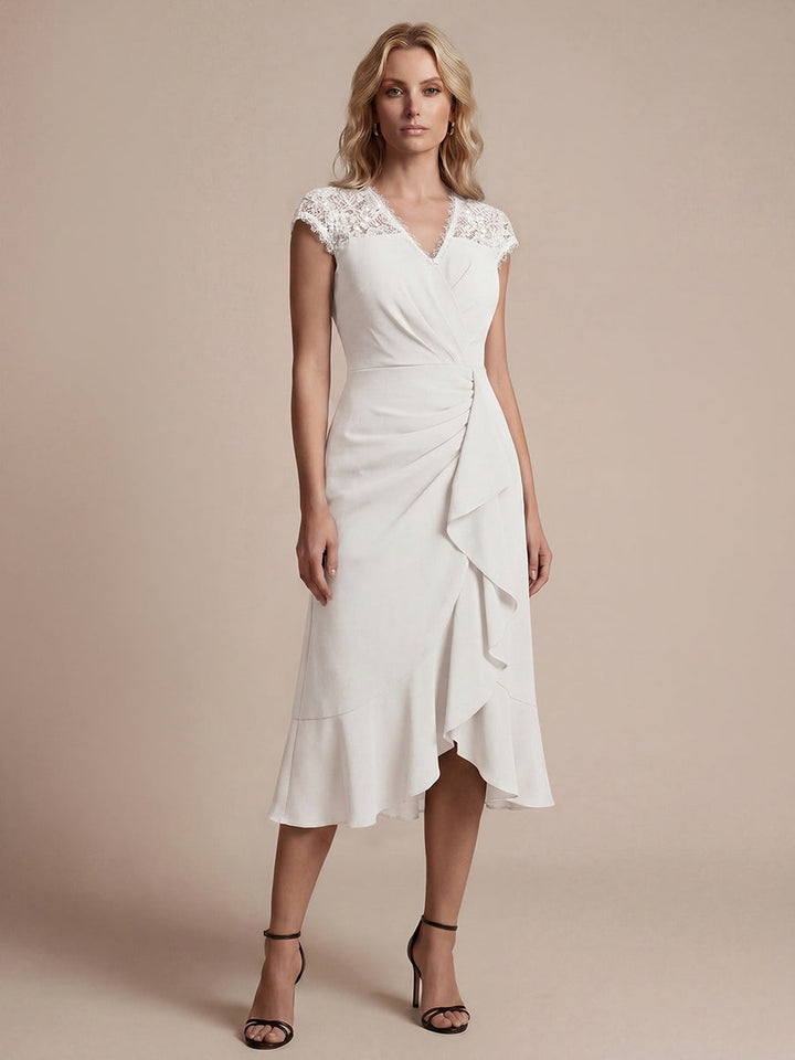Lace Cap Sleeve Mermaid Wedding Guest Dress