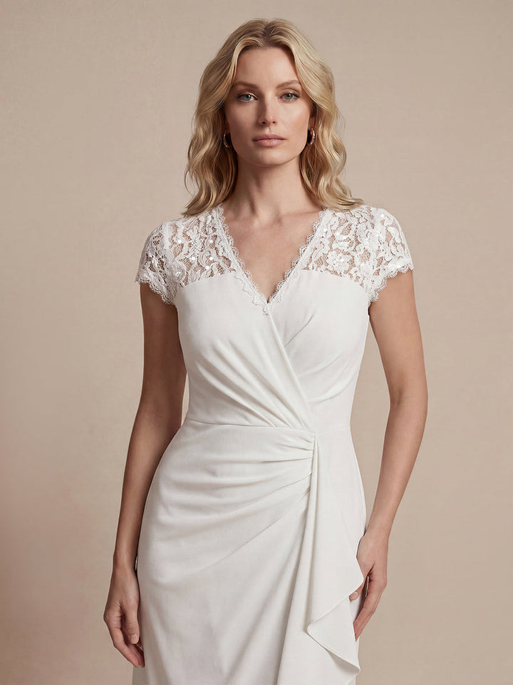 Lace Cap Sleeve Mermaid Wedding Guest Dress