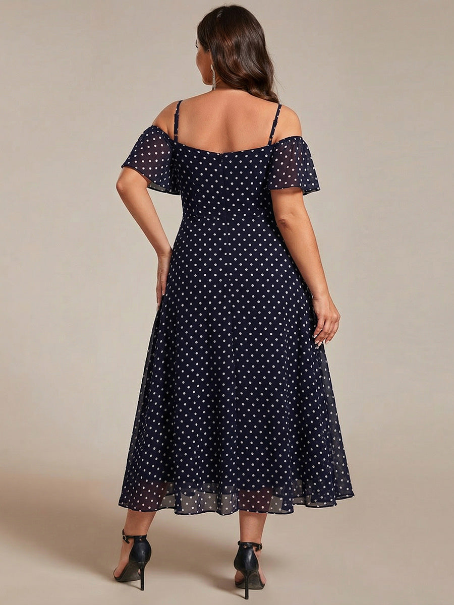 pretty JORDANE|Plus Size Cold Shoulder Sweetheart Necklin Chiffon Midi Wedding Guest Dress