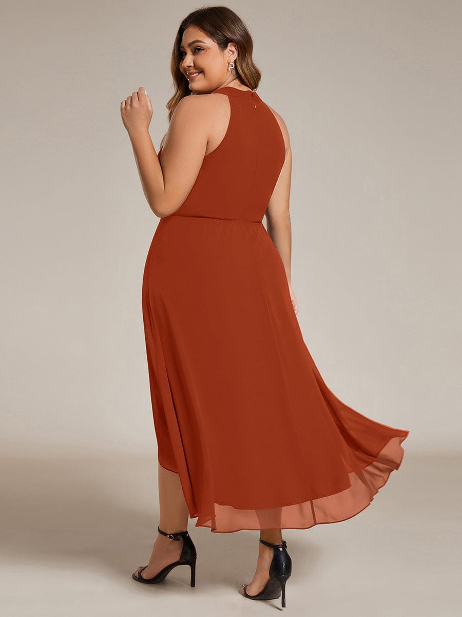ever POSIE|Midi Halter Neck Chiffon Wedding Guest Dress with Sleeveless and A-Line