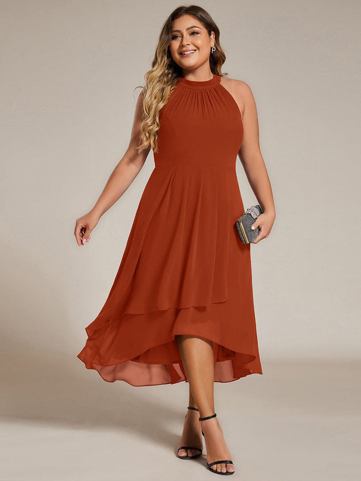 ever POSIE|Midi Halter Neck Chiffon Wedding Guest Dress with Sleeveless and A-Line