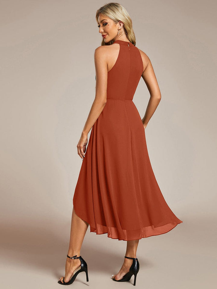 ever POSIE|Midi Halter Neck Chiffon Wedding Guest Dress with Sleeveless and A-Line