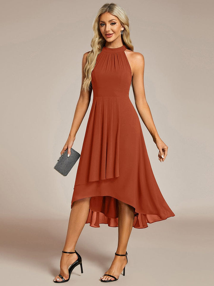 ever POSIE|Midi Halter Neck Chiffon Wedding Guest Dress with Sleeveless and A-Line