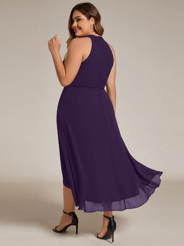 ever POSIE|Midi Halter Neck Chiffon Wedding Guest Dress with Sleeveless and A-Line