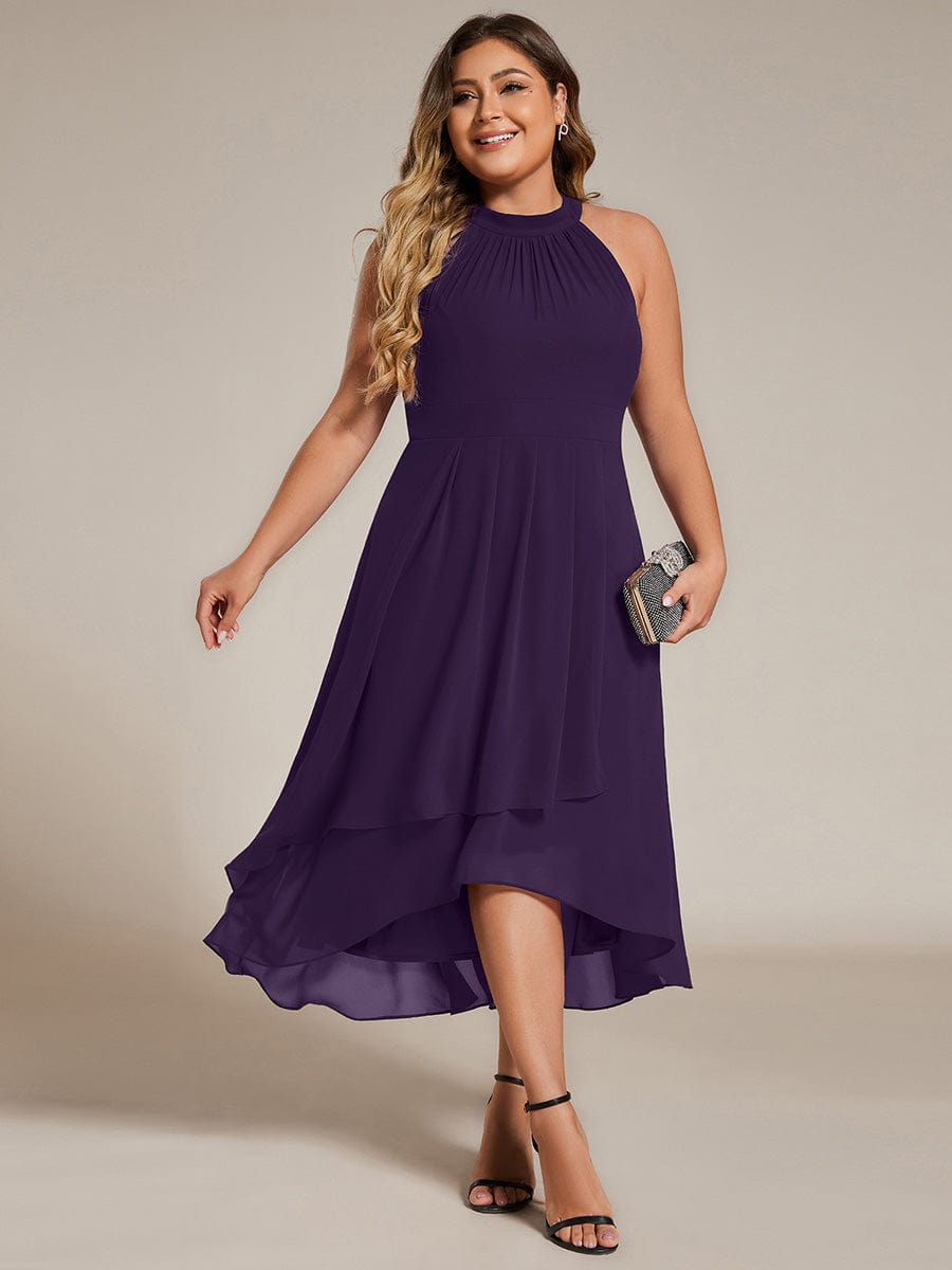 ever POSIE|Midi Halter Neck Chiffon Wedding Guest Dress with Sleeveless and A-Line