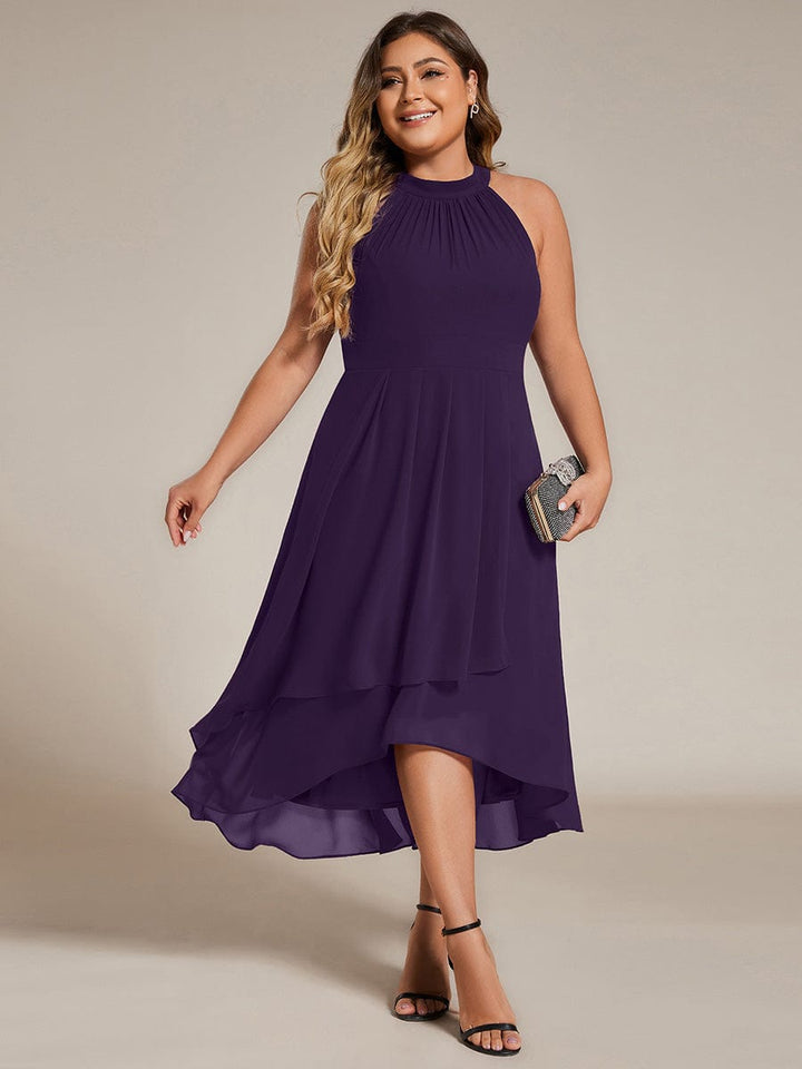 ever POSIE|Midi Halter Neck Chiffon Wedding Guest Dress with Sleeveless and A-Line