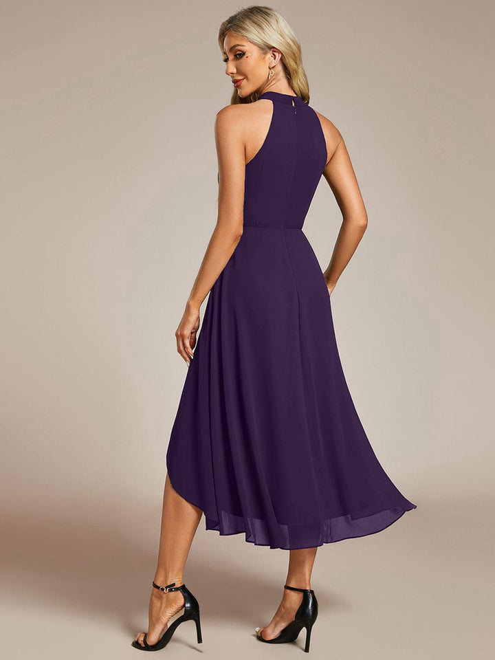 ever POSIE|Midi Halter Neck Chiffon Wedding Guest Dress with Sleeveless and A-Line