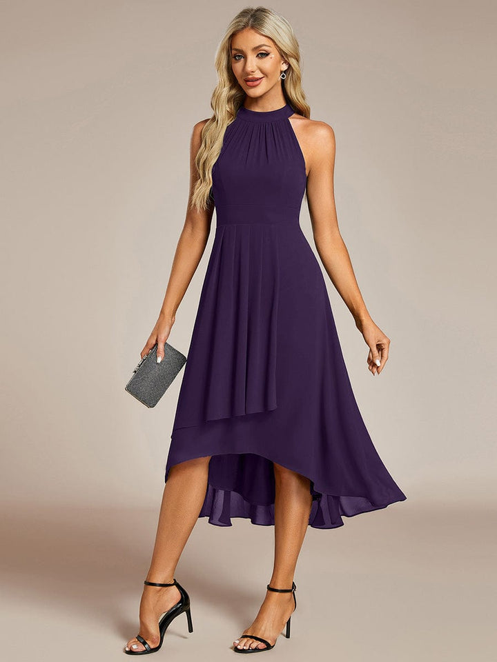 ever POSIE|Midi Halter Neck Chiffon Wedding Guest Dress with Sleeveless and A-Line
