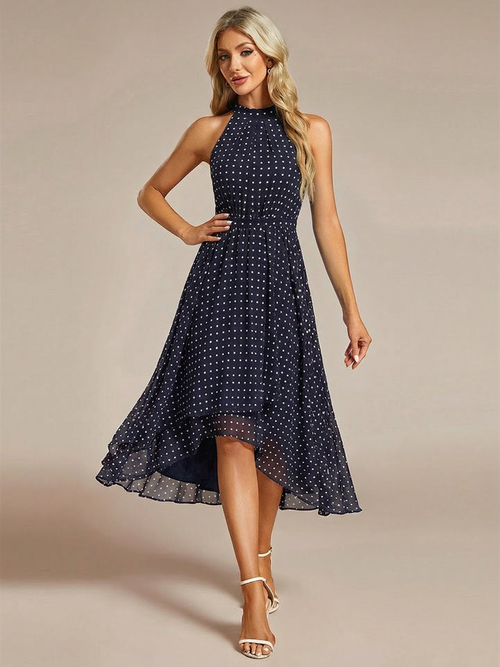 ever POSIE|Midi Halter Neck Chiffon Wedding Guest Dress with Sleeveless and A-Line
