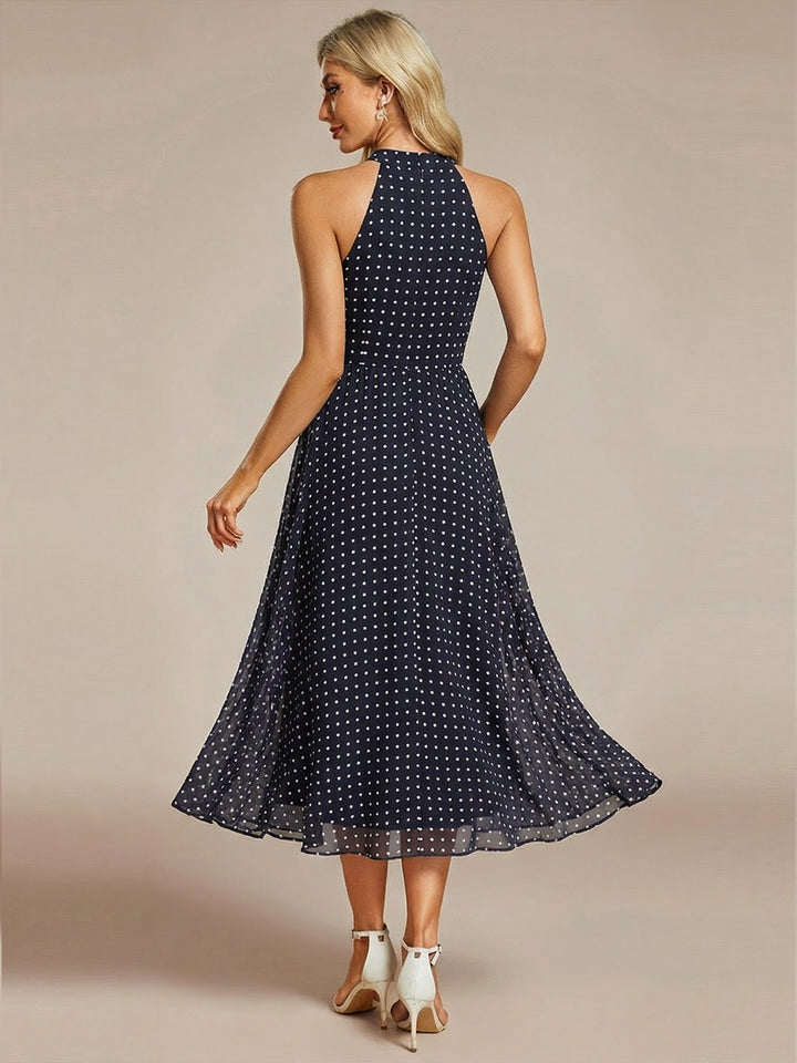 ever POSIE|Midi Halter Neck Chiffon Wedding Guest Dress with Sleeveless and A-Line