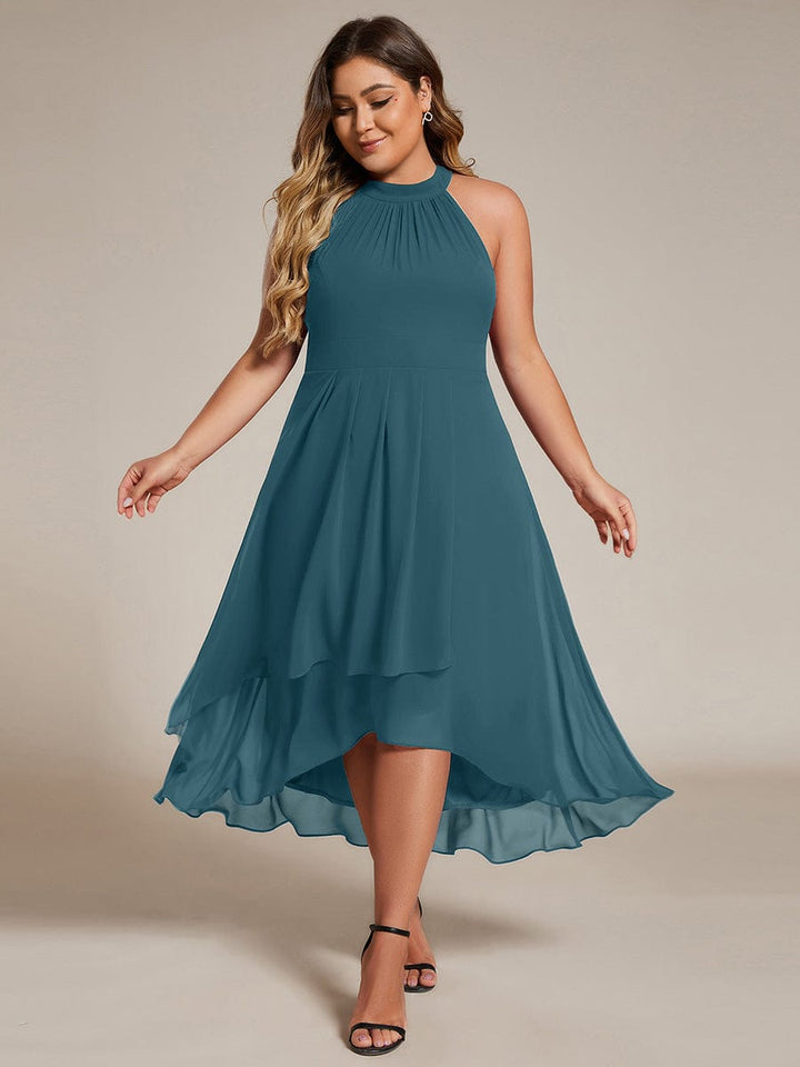ever POSIE|Midi Halter Neck Chiffon Wedding Guest Dress with Sleeveless and A-Line