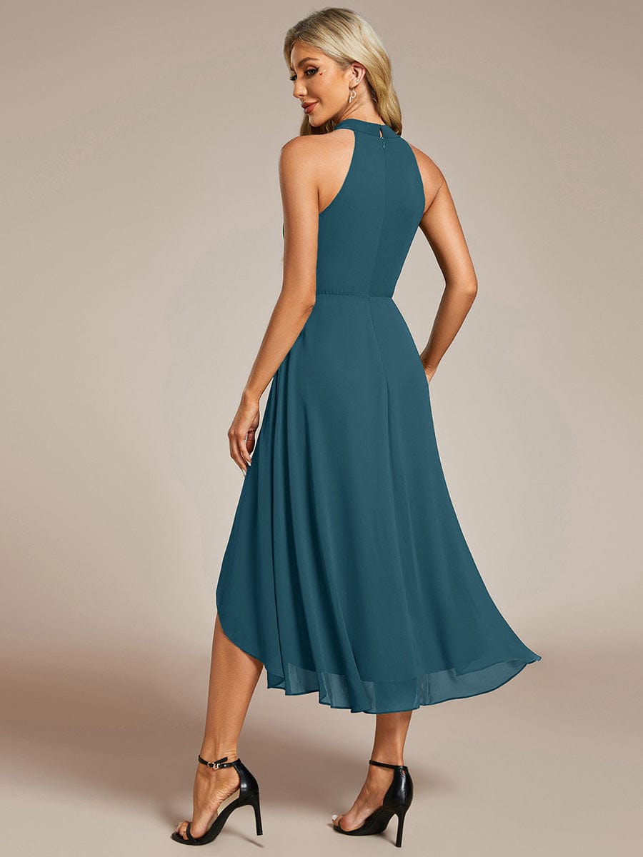 ever POSIE|Midi Halter Neck Chiffon Wedding Guest Dress with Sleeveless and A-Line