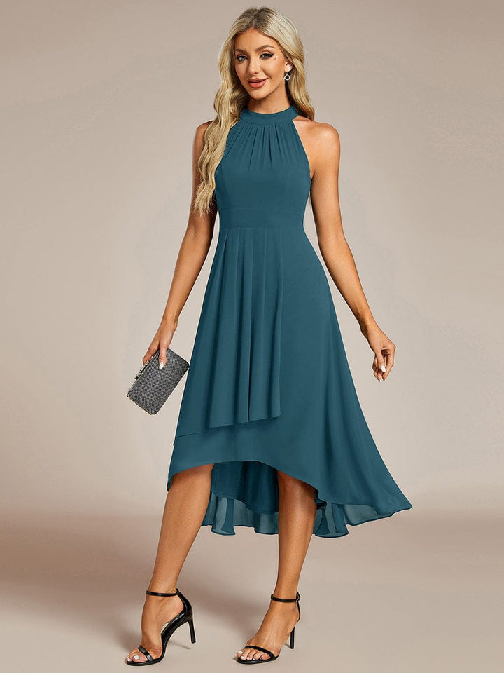 ever POSIE|Midi Halter Neck Chiffon Wedding Guest Dress with Sleeveless and A-Line