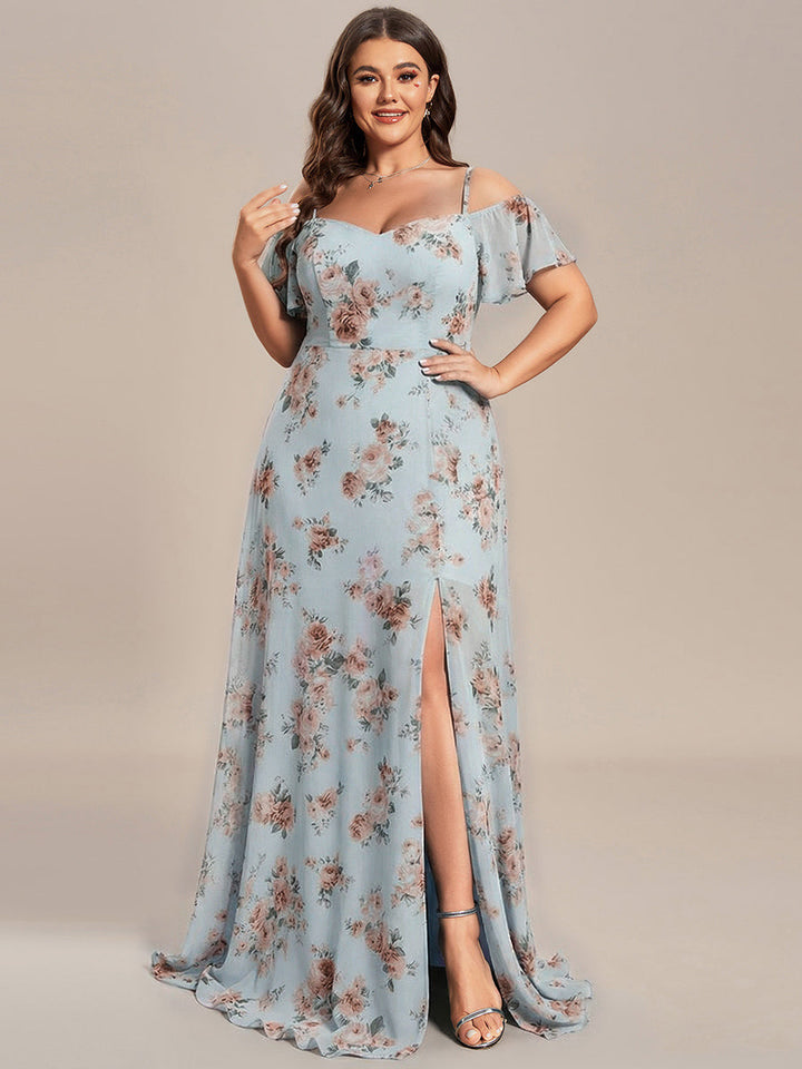 pretty REYA|Plus Size Cold Shoulder Formal Bridesmaid Dress with Side Slit