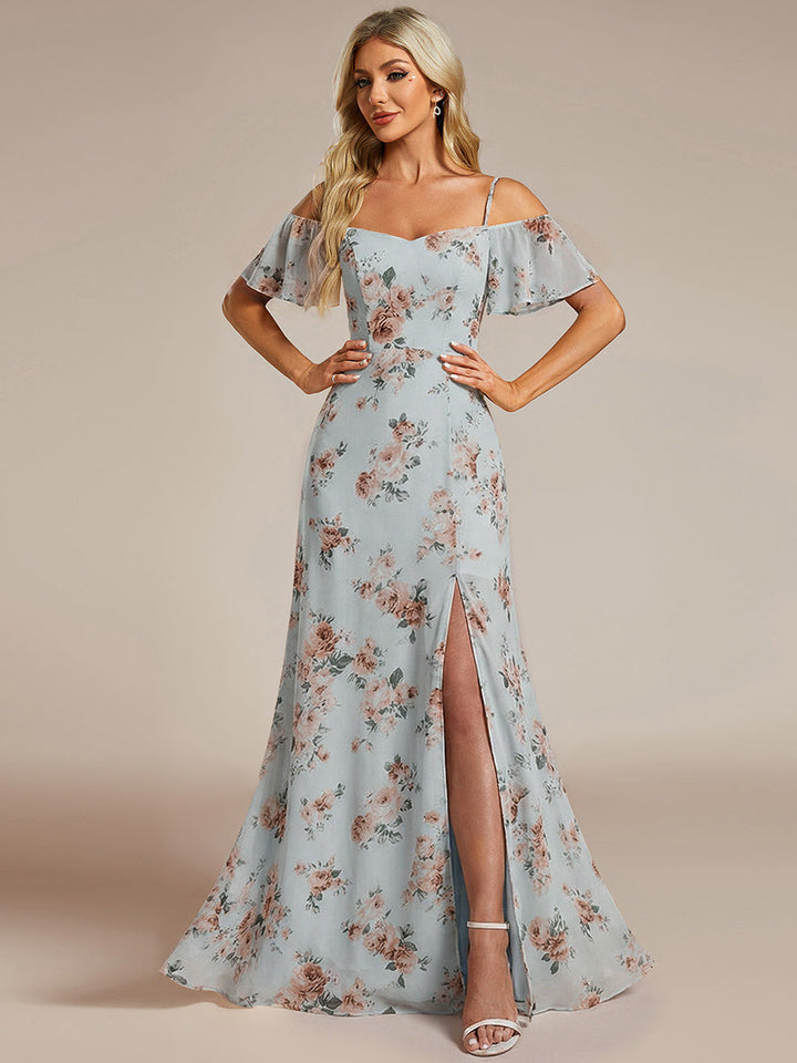 ever REYA|Cold Shoulder High Slit Chiffon Wedding Guest Dress
