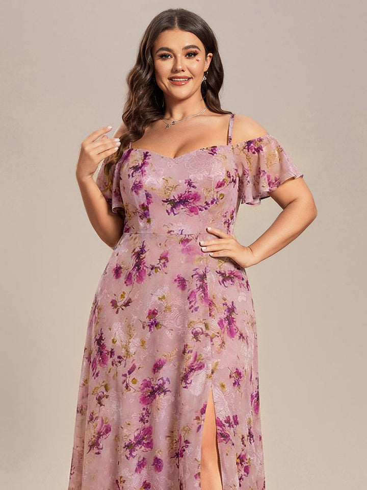 pretty REYA|Plus Size Cold Shoulder Formal Bridesmaid Dress with Side Slit