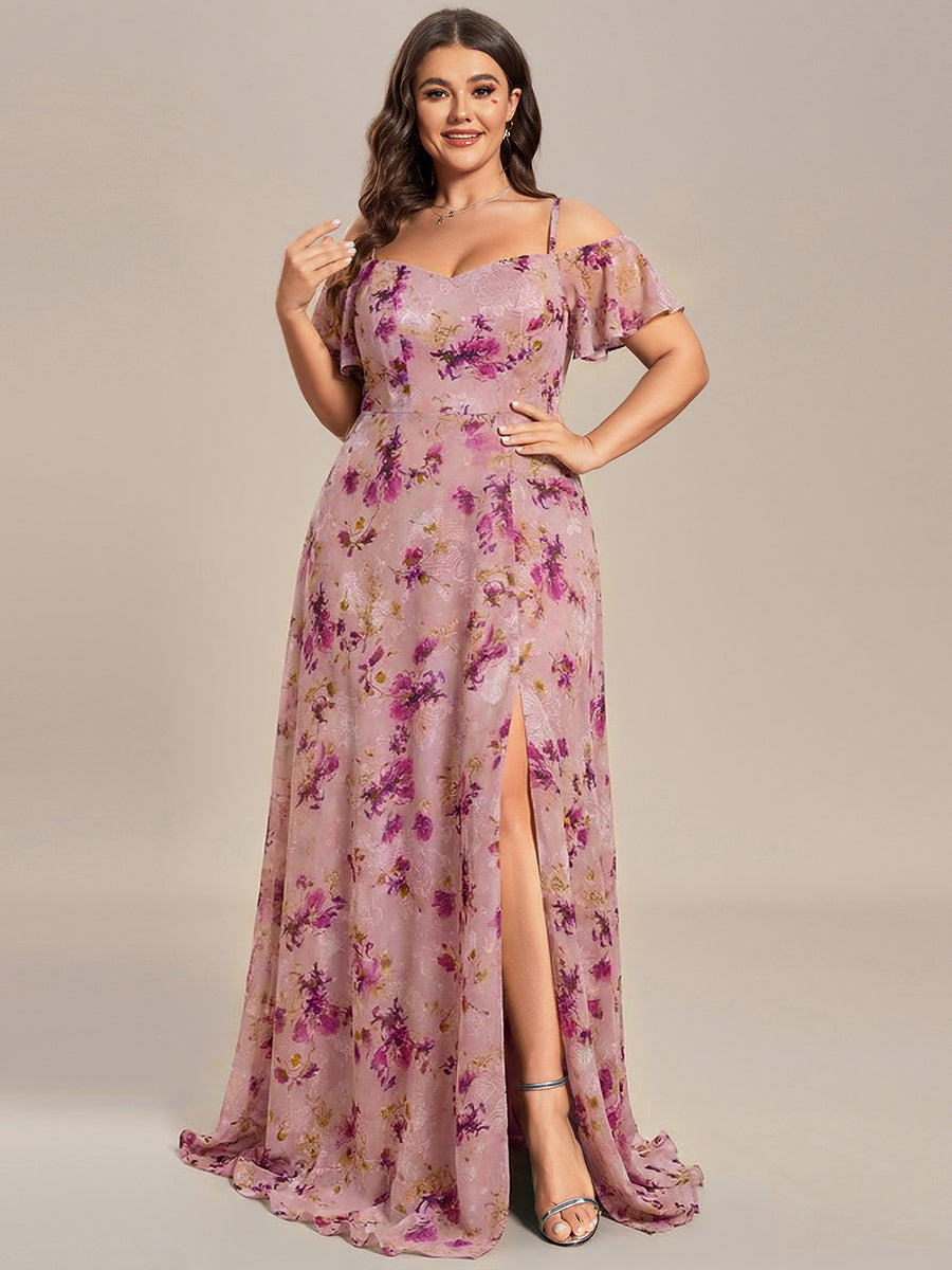 pretty REYA|Plus Size Cold Shoulder Formal Bridesmaid Dress with Side Slit