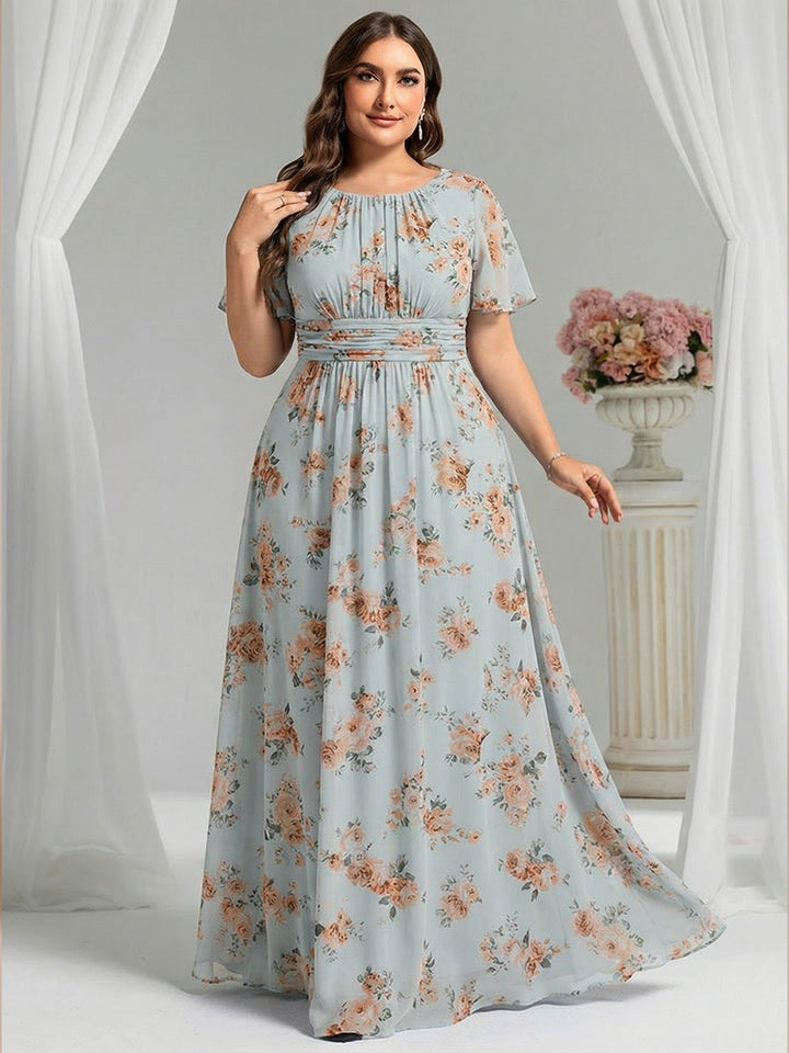 pretty KIMORA|Plus Size Printed Chiffon Pleated Maxi Wedding Guest Dress