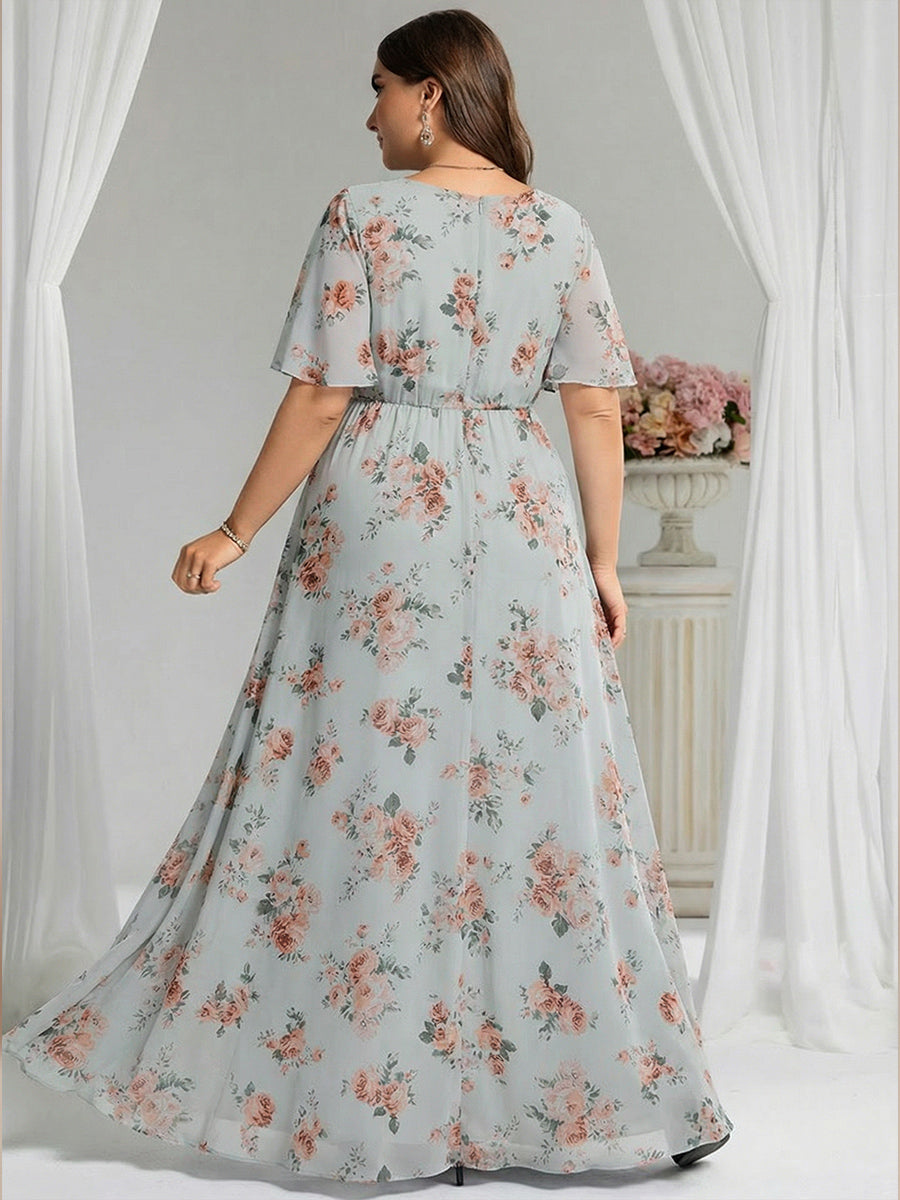 pretty KIMORA|Plus Size Printed Chiffon Pleated Maxi Wedding Guest Dress