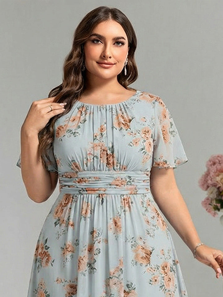 pretty KIMORA|Plus Size Printed Chiffon Pleated Maxi Wedding Guest Dress