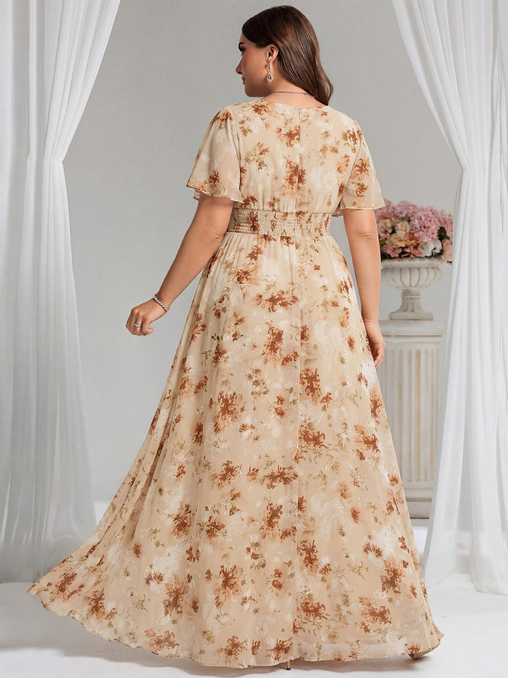 pretty KIMORA|Plus Size Printed Chiffon Pleated Maxi Wedding Guest Dress