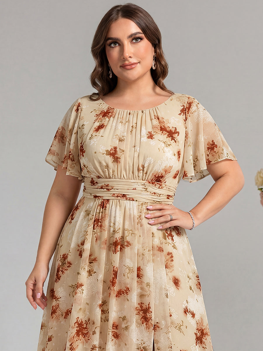 pretty KIMORA|Plus Size Printed Chiffon Pleated Maxi Wedding Guest Dress