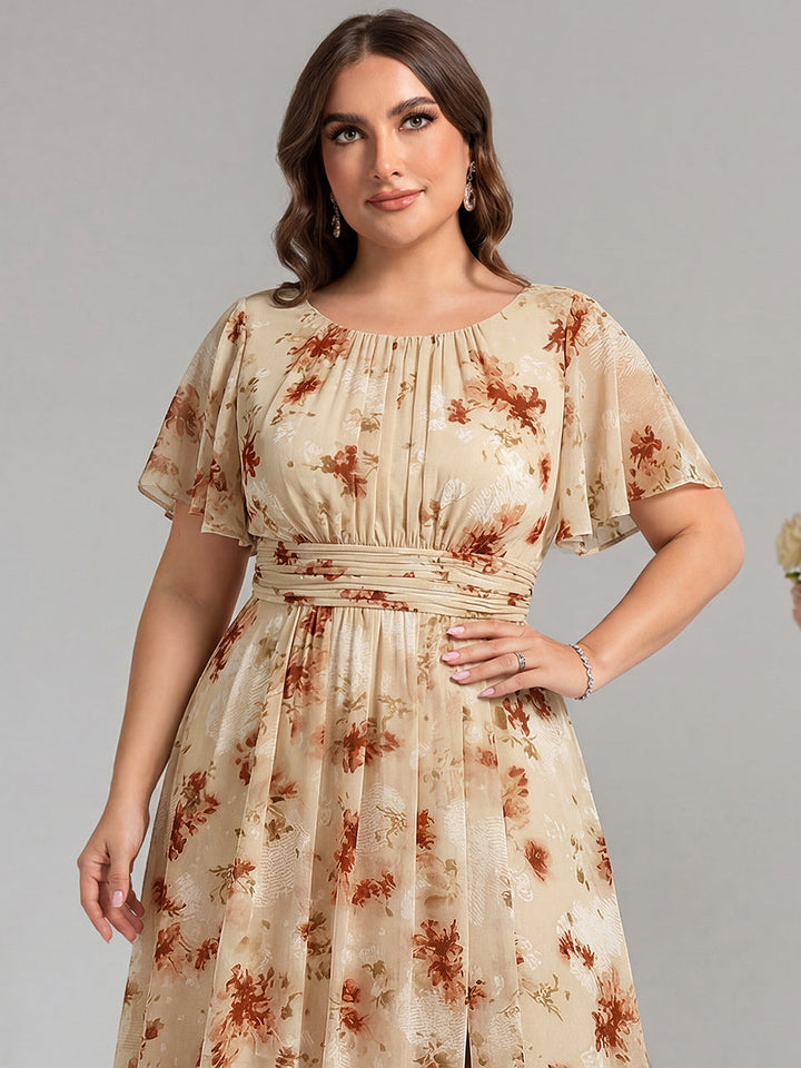 pretty KIMORA|Plus Size Printed Chiffon Pleated Maxi Wedding Guest Dress